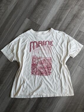 Aerie Oversized Boyfriend Graphic Tee Maine Women’s Sz M Distressed 100% Cotton